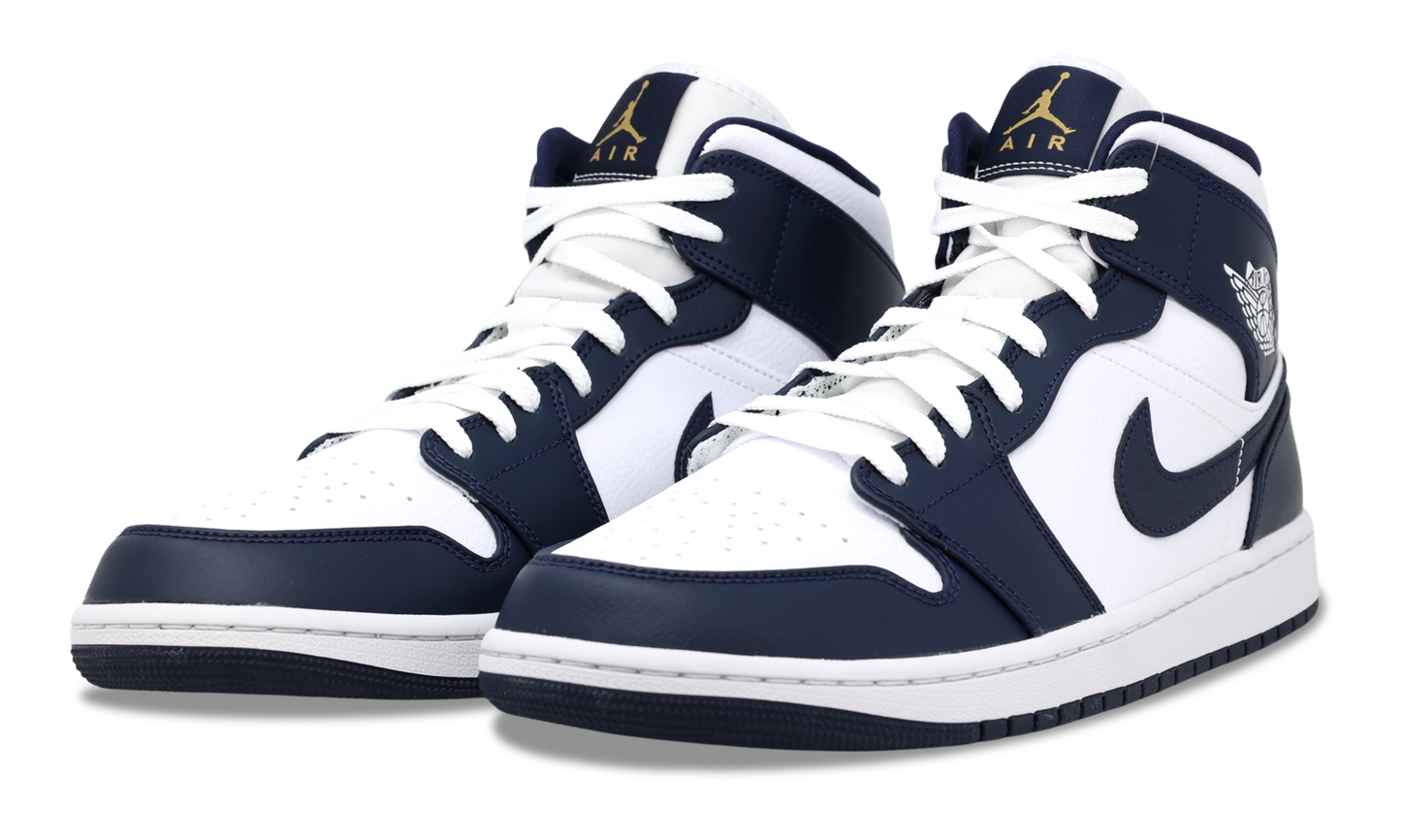 Nike Air Jordan 1 Mid White Metallic Gold Obsidian 554724-174