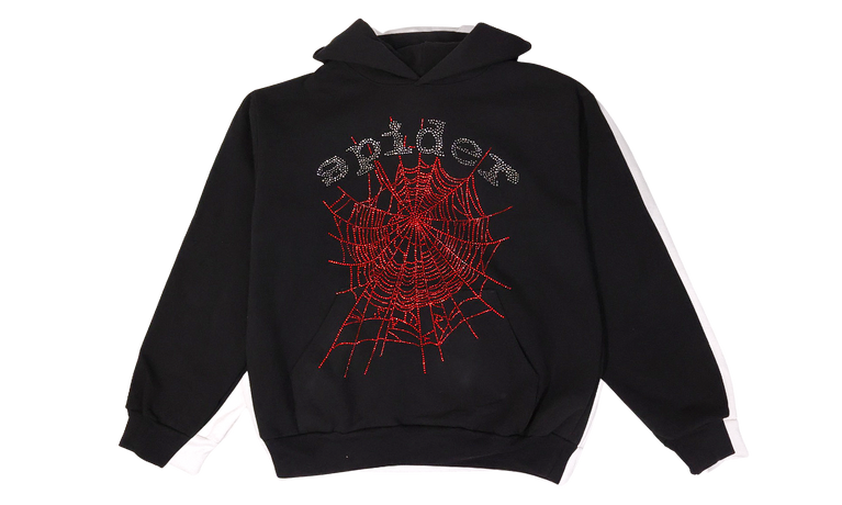 Sp5der OG Rhinestone Logo Hoodie Black