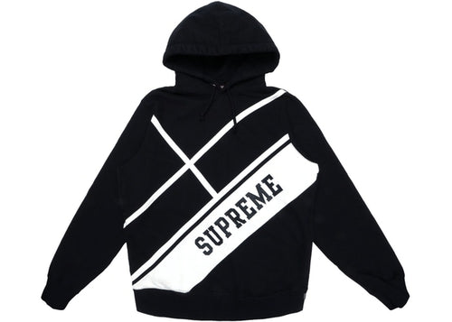 Supreme Diagonal Hooded Sweatshirt Black SS18SW27 Men's Size XL
