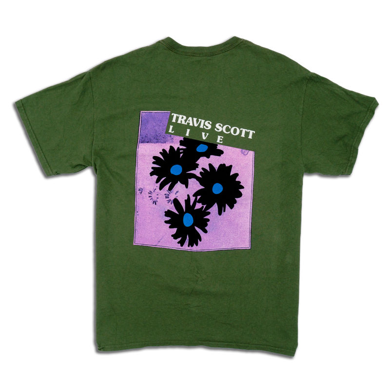 Travis Scott Astroworld Festival Run Flower Olive Tee (93665-344) Men Size S-2XL