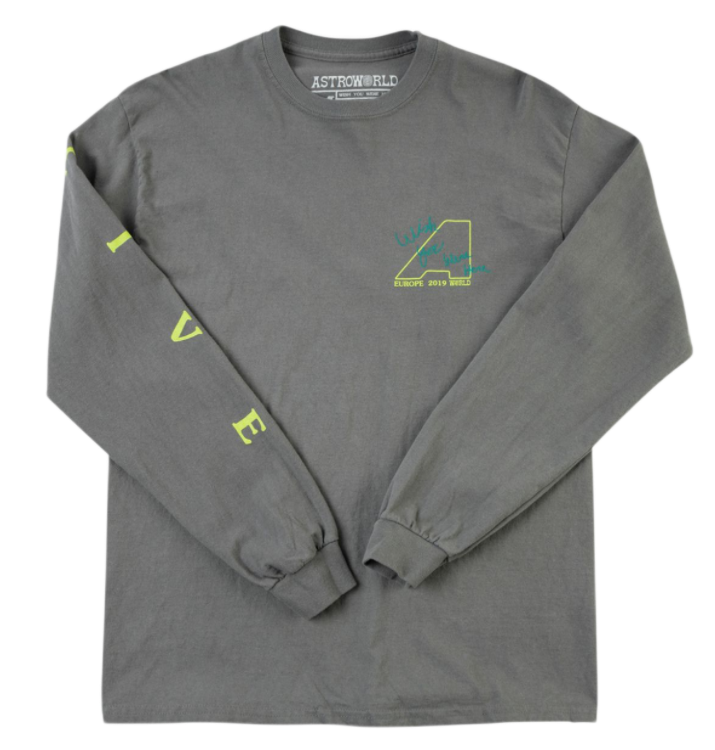 Travis Scott Stop Look Listen Long Sleeve Grey Tee (93665-367) Men's Size S-XL
