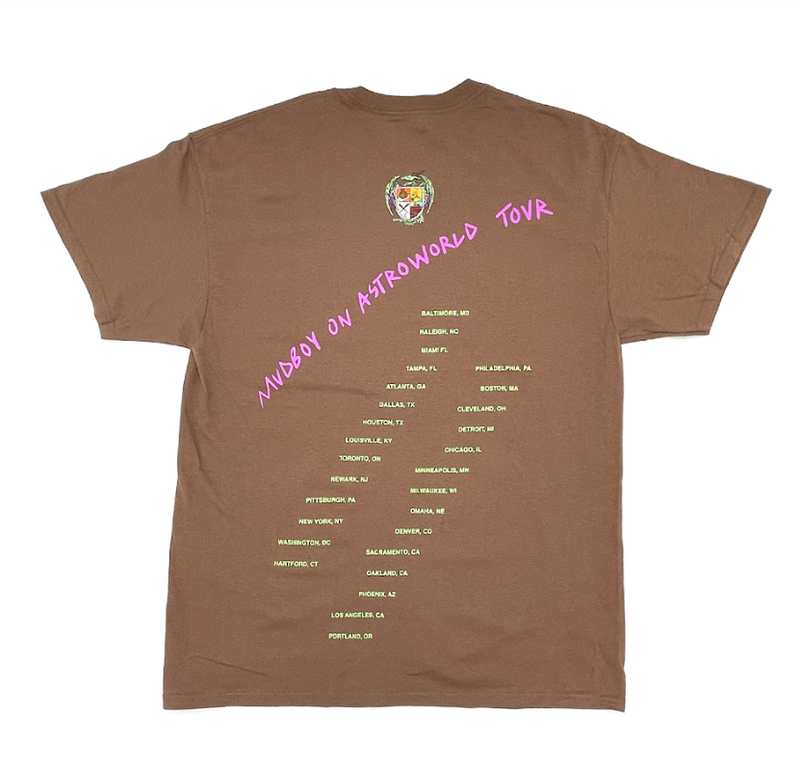Travis Scott x Sheck Wes Mudboy on Astroworld Tour Tee Brown