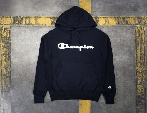 Champion Life Reverse Weave Black Pullover Hoodie Script Logo