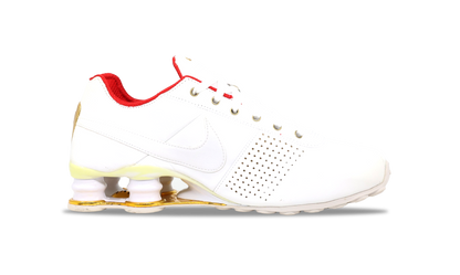 Nike Shox Deliver White Gold University Red (W) (317549-118) Women's Size 5W-7W