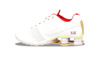 Nike Shox Deliver White Gold University Red (W) (317549-118) Women's Size 5W-7W