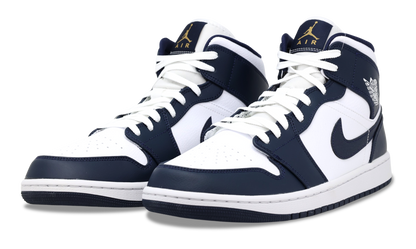 Nike Air Jordan 1 Mid White Metallic Gold Obsidian 554724-174