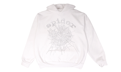 Sp5der OG Rhinestone Logo Hoodie White