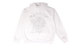 Sp5der OG Rhinestone Logo Hoodie White