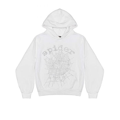 Sp5der OG Rhinestone Logo Hoodie White