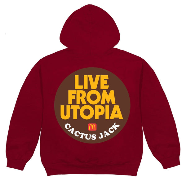 Travis Scott x McDonald's Live From Utopia Sticker Hoodie Men's Burgundy