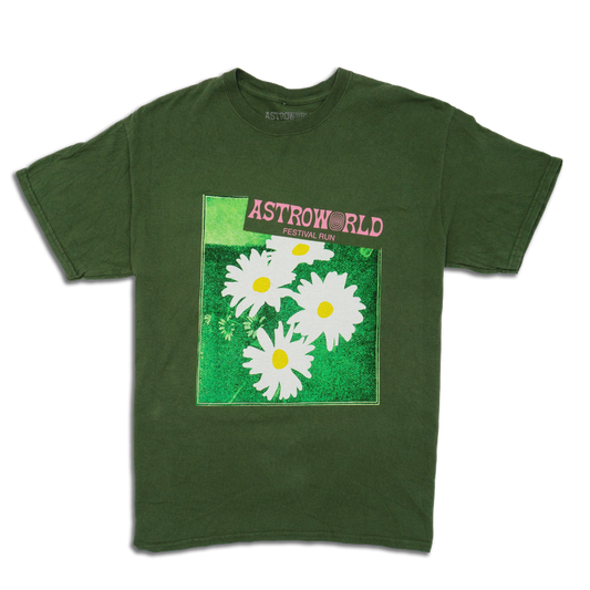 Travis Scott Astroworld Festival Run Flower Olive Tee (93665-344) Men Size S-2XL