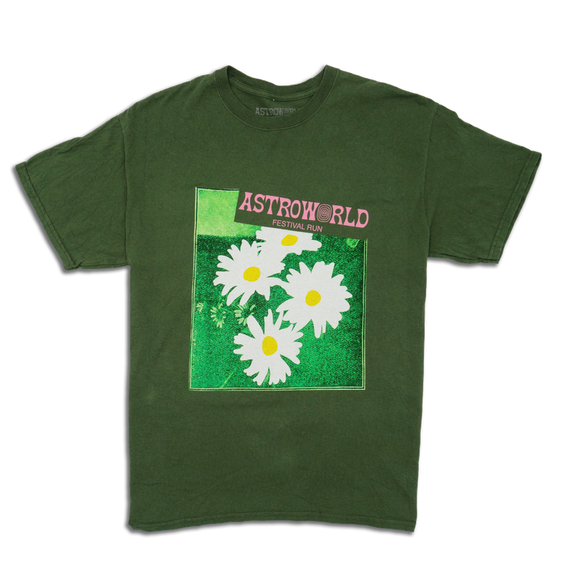 Travis Scott Astroworld Festival Run Flower Olive Tee (93665-344) Men Size S-2XL