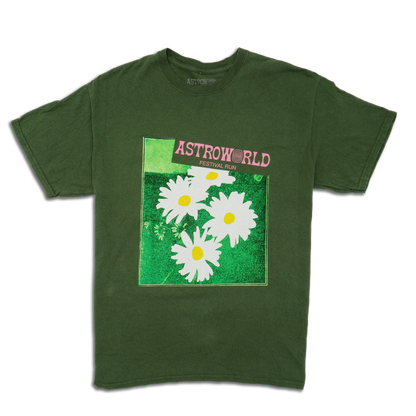 Travis Scott Astroworld Festival Run Flower Olive Tee (93665-344) Men Size S-2XL
