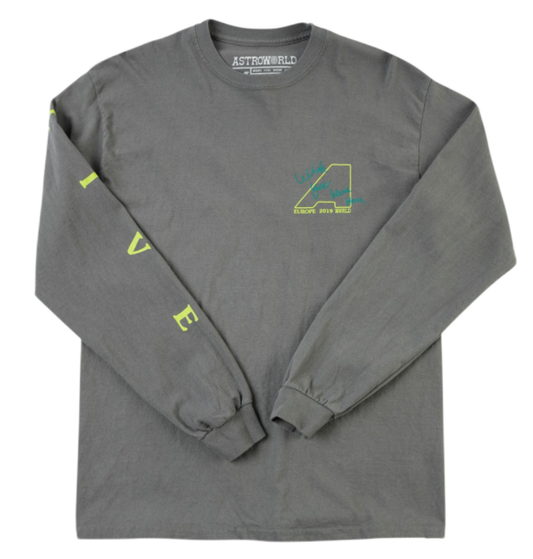 Travis Scott Stop Look Listen Long Sleeve Grey Tee (93665-367) Men's Size S-XL
