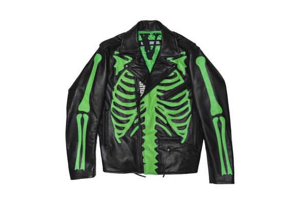 VLONE & NEIGHBORHOOD GREEN BONE LEATHER JACKET