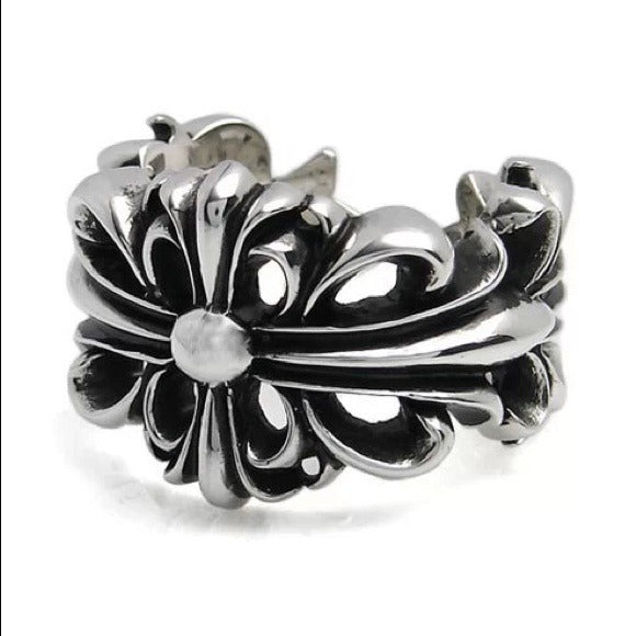CHROME HEARTS DOUBLE FLORAL CROSS RING