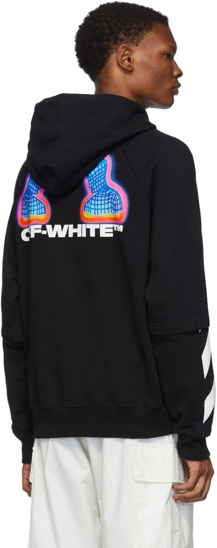Off White Black & Multicolor Thermo Double Sleeve Hoodie